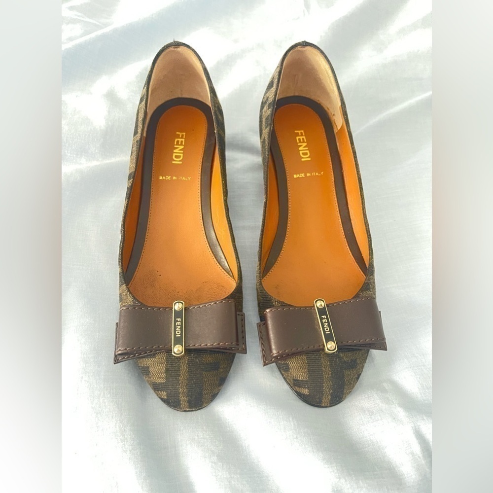 Real FENDI zucca wedges in size 35 brown bow - Picture 3 of 14